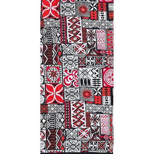 African Print Fabric/ Ankara - Red, Orange, Black, White 'Nsibidi House’, YARD or WHOLESALE