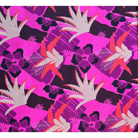 African Print, Stretch Cotton Satin Fabric- Shades of Purple, Brown, Black, Orange "Jasmine", Per Yard