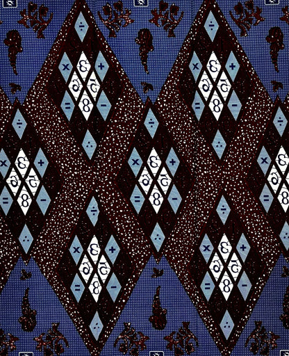 African Print Fabric/ Ankara - Brown, Navy 'Scholar’s Cloth', 1 YARD
