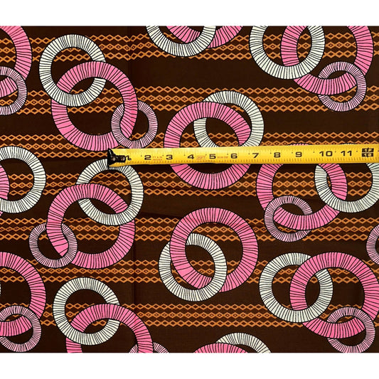 African Print Fabric/Ankara - Brown, Pink, Cream “Sweet Confusion" Design, 2/3rd Yard