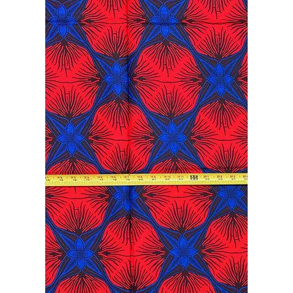 African Print Fabric/Ankara - Red, Blue "Gallery District" Design, Yard