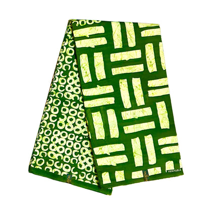 African Print Fabric/ Ankara - Green, Cream 'Aso Koto Lines' Design, YARD or WHOLESALE