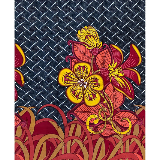 African Print Fabric/ Ankara - Gray, Coral, Dark Red, Yellow, Pink 'Garden of Plenty' Design, YARD or WHOLESALE