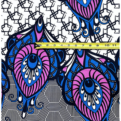 African Print Fabric/ Ankara - Purple, Blue, Cream ‘Chima Luxe' Design, 1 YARD