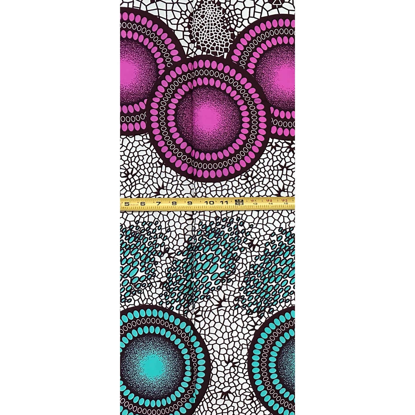 African Print Fabric/Ankara - Purple, Turquoise, Cream “Disco Kola" Design, 1 Yard