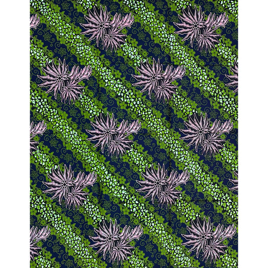 African Print Fabric/ Ankara - Green, Pink, Navy 'Night Bloom Society' Design
