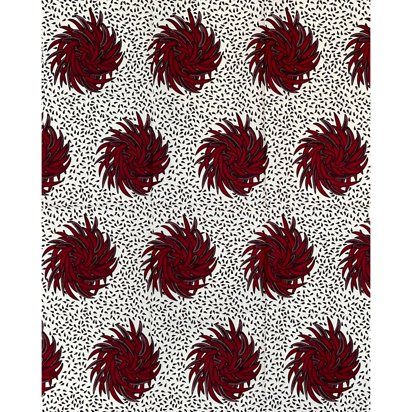 African Print Fabric/ Ankara - Red, Brown, Off-White ‘Bahari Ember' Design, YARD