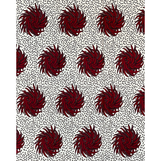 African Print Fabric/ Ankara - Red, Brown, Off-White ‘Bahari Ember' Design, YARD