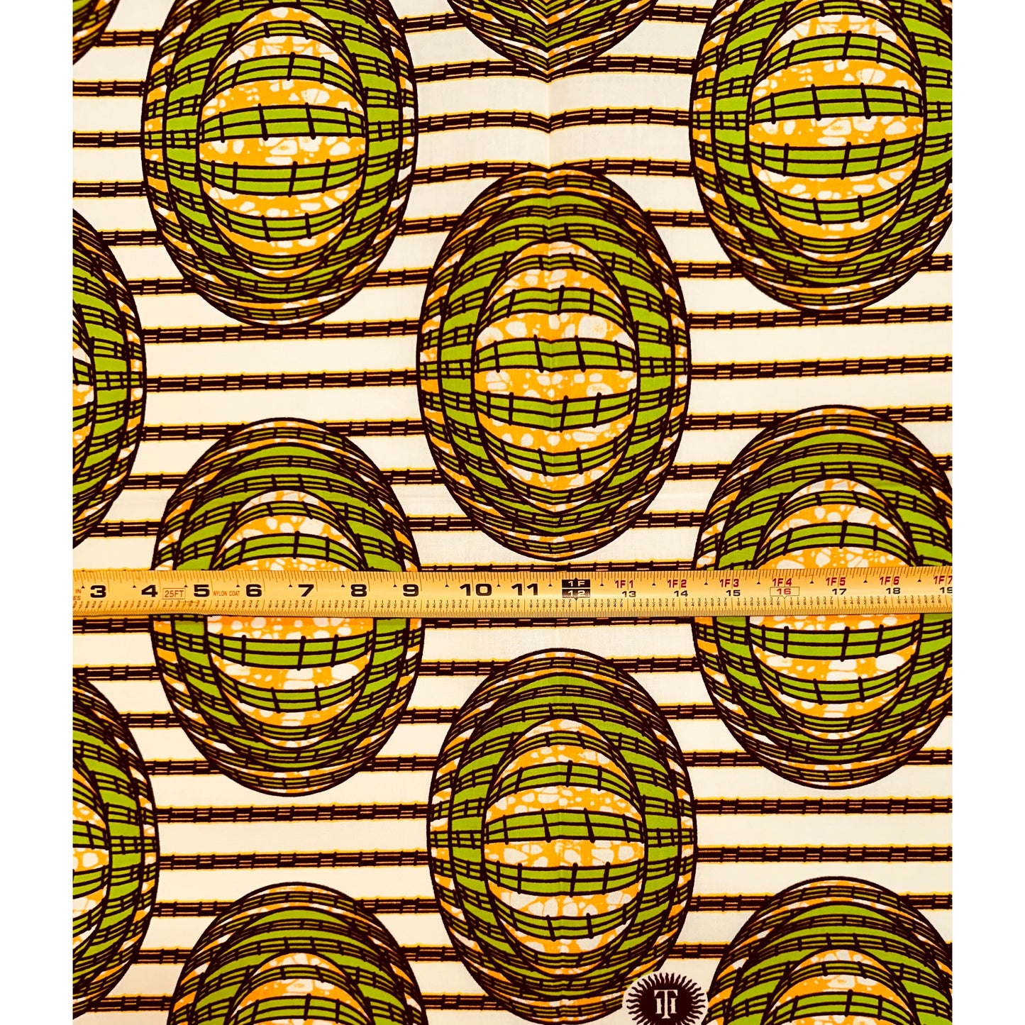 African Print Fabric/ Ankara - Cream, Brown, Green ‘Garden Egg' Design, YARD