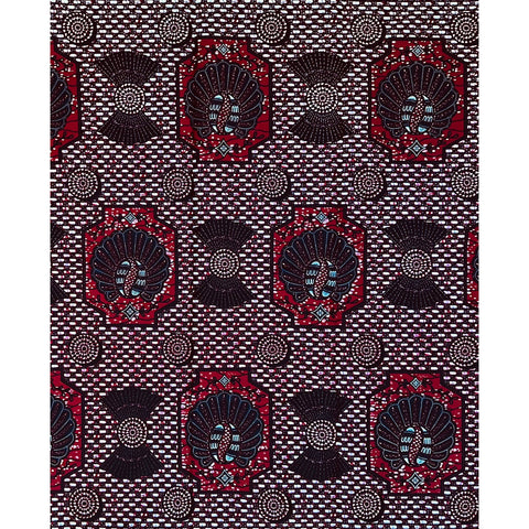 African Print Fabric/ Ankara - Dark Red, Blue 'Afia Mmiensa,' YARD