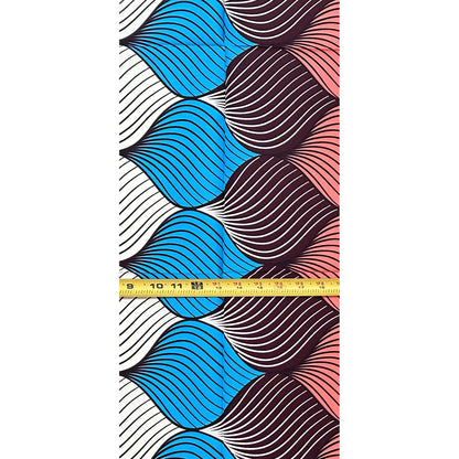 African Print Fabric/ Ankara - Pink, Blue, Cream, Brown ‘Smooth Operator' Design, YARD