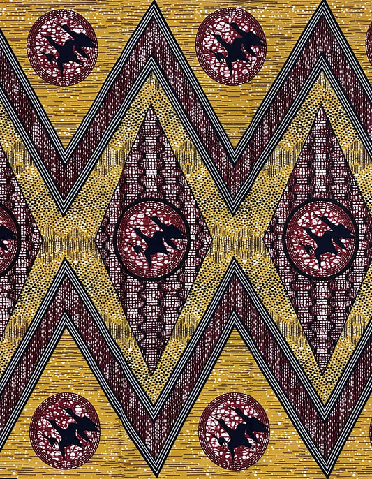 African Print Fabric/ Ankara - Brown, Navy,  'Arewa Gallop', 1 YARD