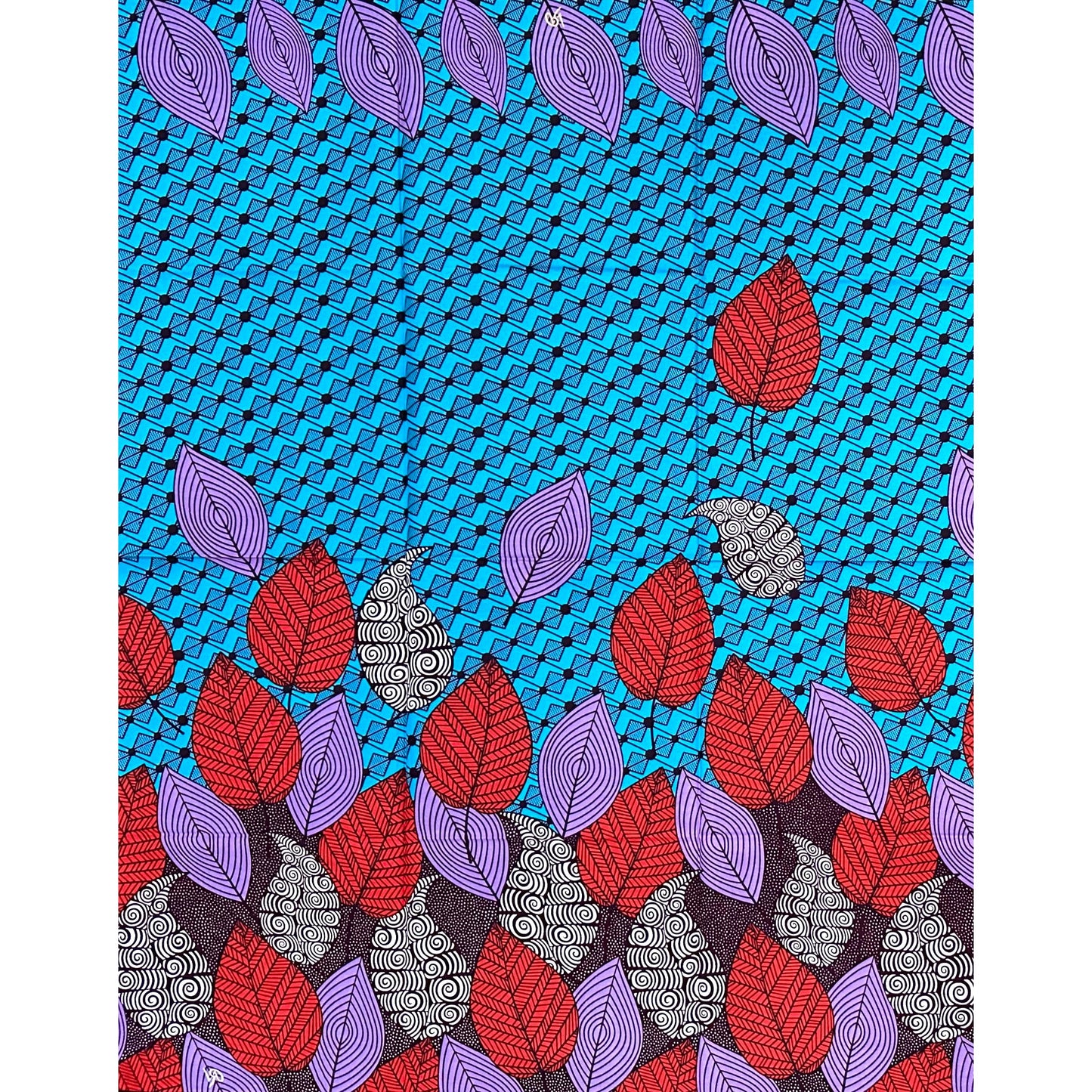 African Print Fabric/ Ankara - Blue, Purple, Red, Brown 'Gathered Leaves', 1 YARD