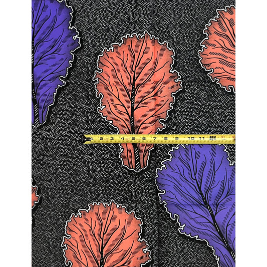 African Print Fabric/Ankara - Pink, Purple, Black "Odo Leaves" Design, Yard