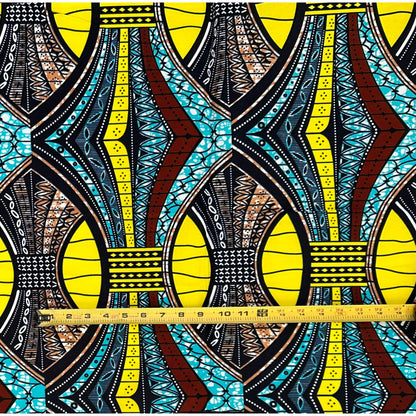 African Print Fabric/ Ankara - Blue, Yellow, Brown 'Built Different' Design