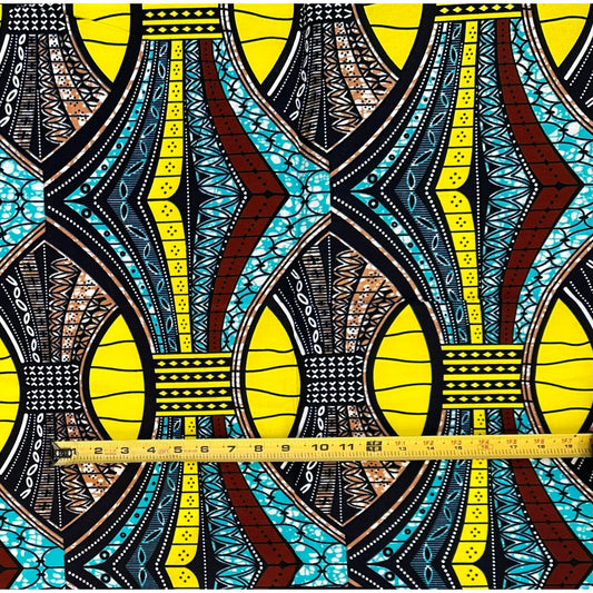 African Print Fabric/ Ankara - Blue, Yellow, Brown 'Built Different' Design