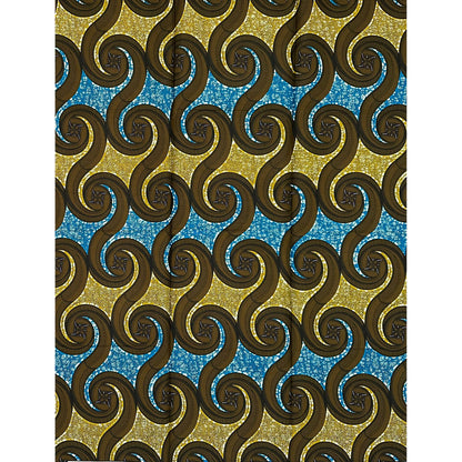African Print Fabric/ Ankara - Blue, Brown ‘Aṣẹ̀rọ̀' Design, 1 YARD
