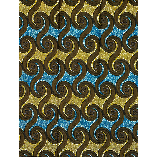 African Print Fabric/ Ankara - Blue, Brown ‘Aṣẹ̀rọ̀' Design, 1 YARD
