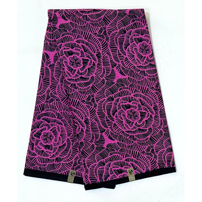 African Print Fabric/ Ankara - Pink, Black 'Zafira Bloom' Design, YARD or WHOLESALE
