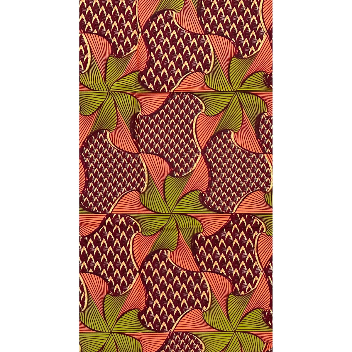 African Print Fabric/Ankara - Brown, Coral, Green 'Azurella ', YARD or WHOLESALE