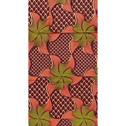 African Print Fabric/Ankara - Brown, Coral, Green 'Azurella ', YARD or WHOLESALE