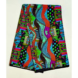 African Print Fabric/ Ankara - Blue, Green, Orange, Purple 'Shakara Lines' Design, YARD or WHOLESALE