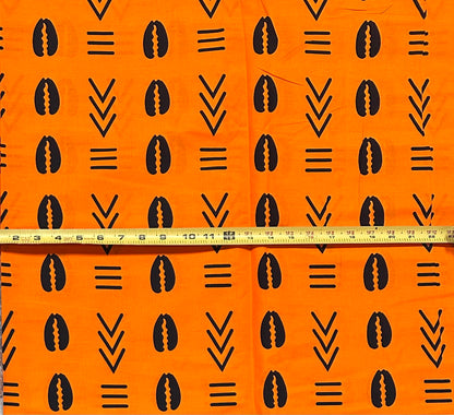 African Print Fabric/ Ankara - Orange, Black 'Ancestral Ties', Per Yard or Wholesale