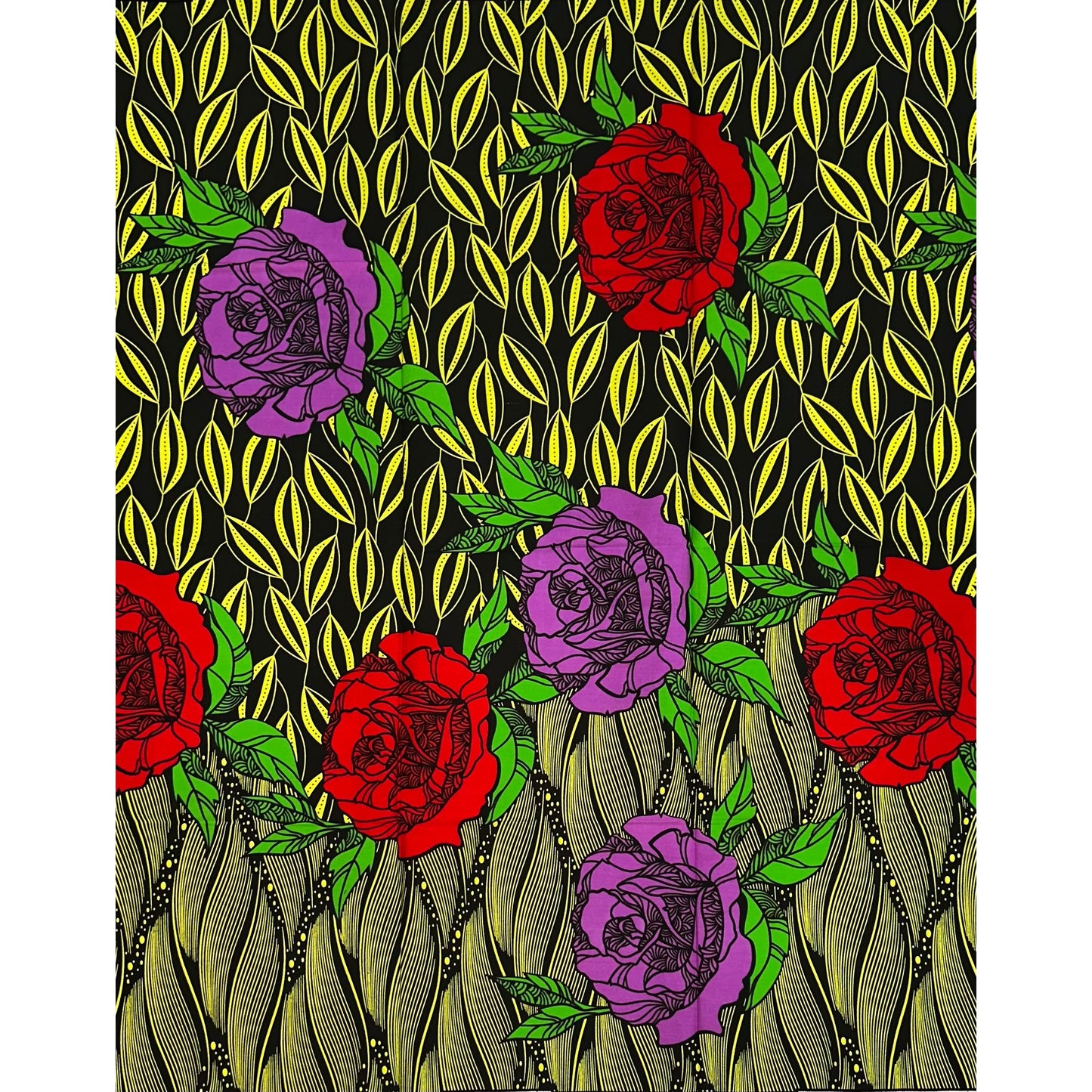 African Print Fabric/ Ankara - Yellow, Brown, Red, Purple, Green 'Ogba Rose,’ 1 YARD