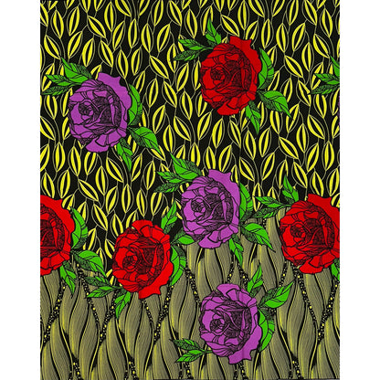 African Print Fabric/ Ankara - Yellow, Brown, Red, Purple, Green 'Ogba Rose,’ 1 YARD