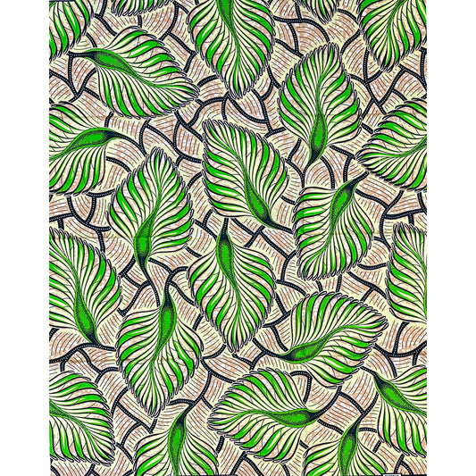 African Print Fabric/ Ankara - Green, Yellow, Beige 'Grace In State,' YARD
