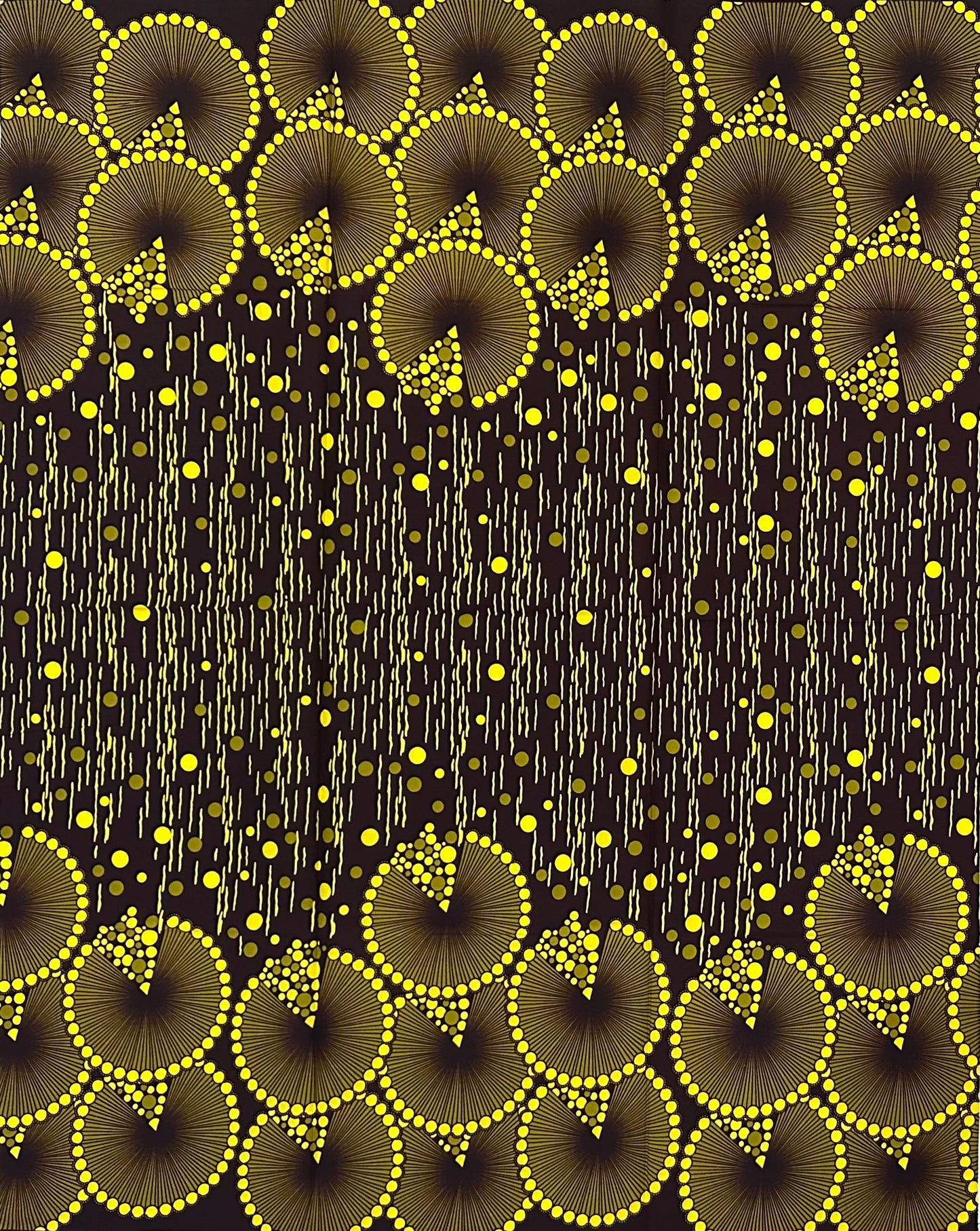 African Print Fabric/Ankara - Brown, Green, Yellow "Sika Rain" Design, 1Yard