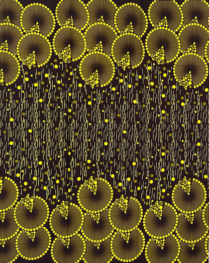 African Print Fabric/Ankara - Brown, Green, Yellow "Sika Rain" Design, 1Yard