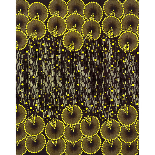 African Print Fabric/Ankara - Brown, Green, Yellow "Sika Rain" Design, 1Yard