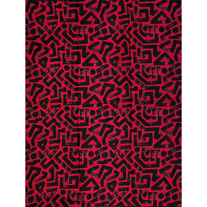 African Print Fabric/ Ankara - Red, Black 'Ase Lines’, YARD or WHOLESALE