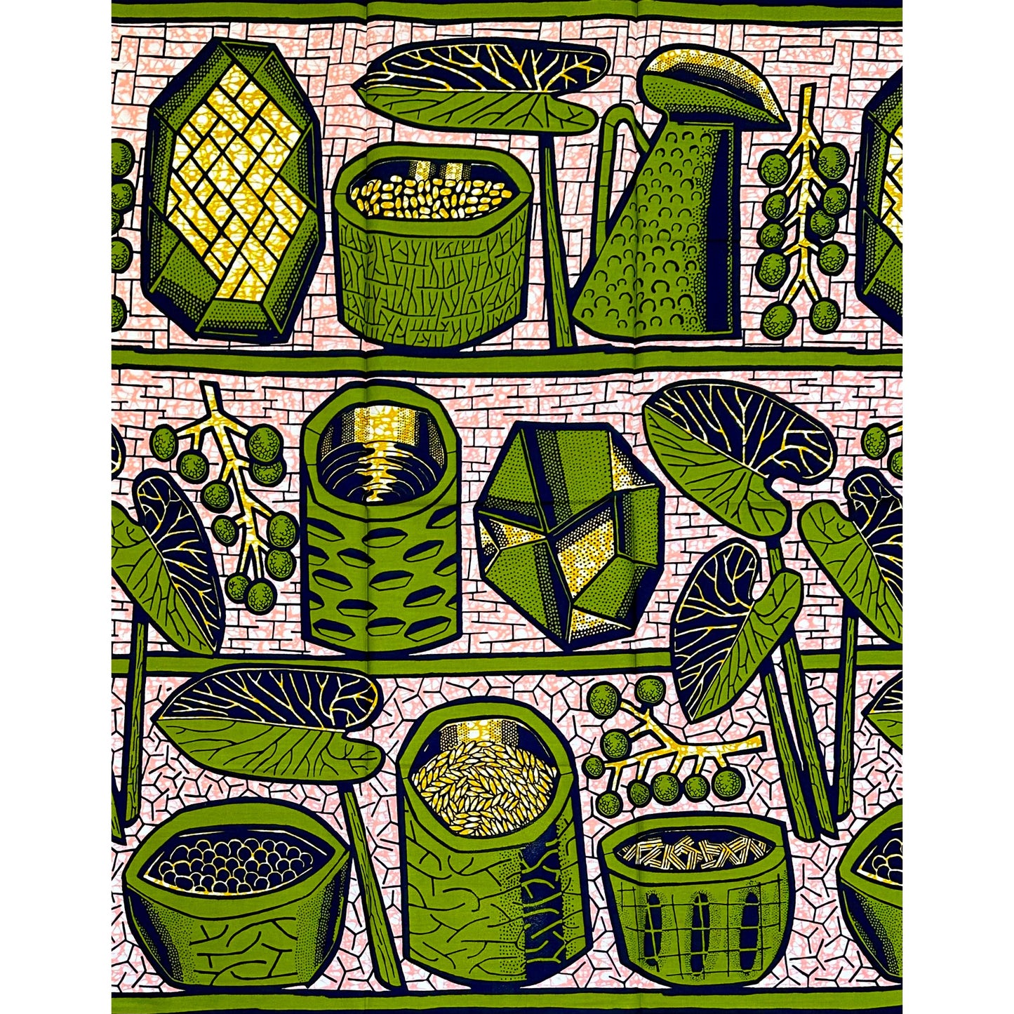 African Print Fabric/Ankara - Pink, Green, Navy, Brown "Oja Harvest" Design