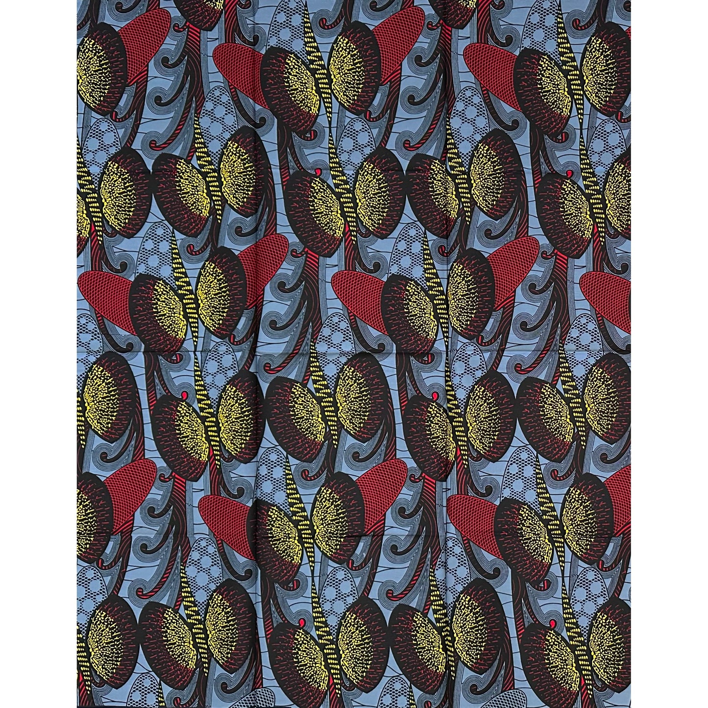 African Print Fabric/ Ankara - Gray, Red, Yellow 'City Seeds,’ 1 YARD
