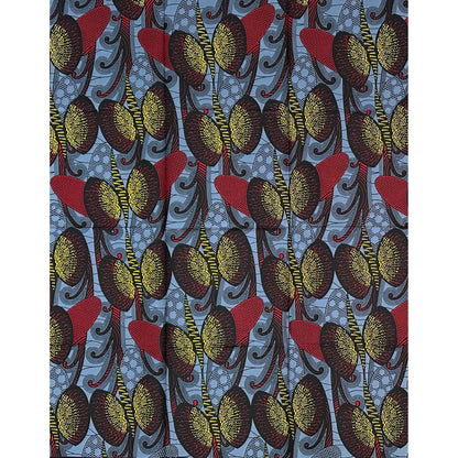 African Print Fabric/ Ankara - Gray, Red, Yellow 'City Seeds,’ 1 YARD