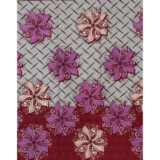 African Print Fabric/Ankara - Purple, Red, Pink, Mint Green 'Soft Drama' Design, 1 YARD