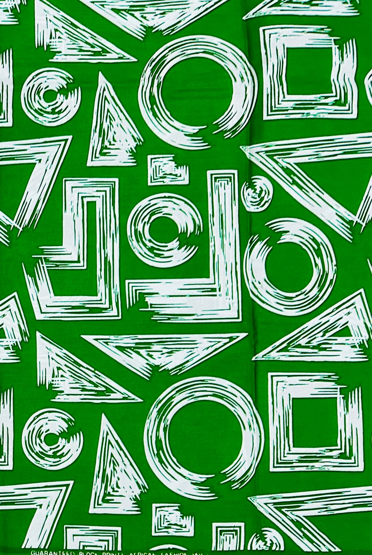 African Print Fabric/ Ankara - Green, White 'Tatu Forms' Design, YARD or WHOLESALE