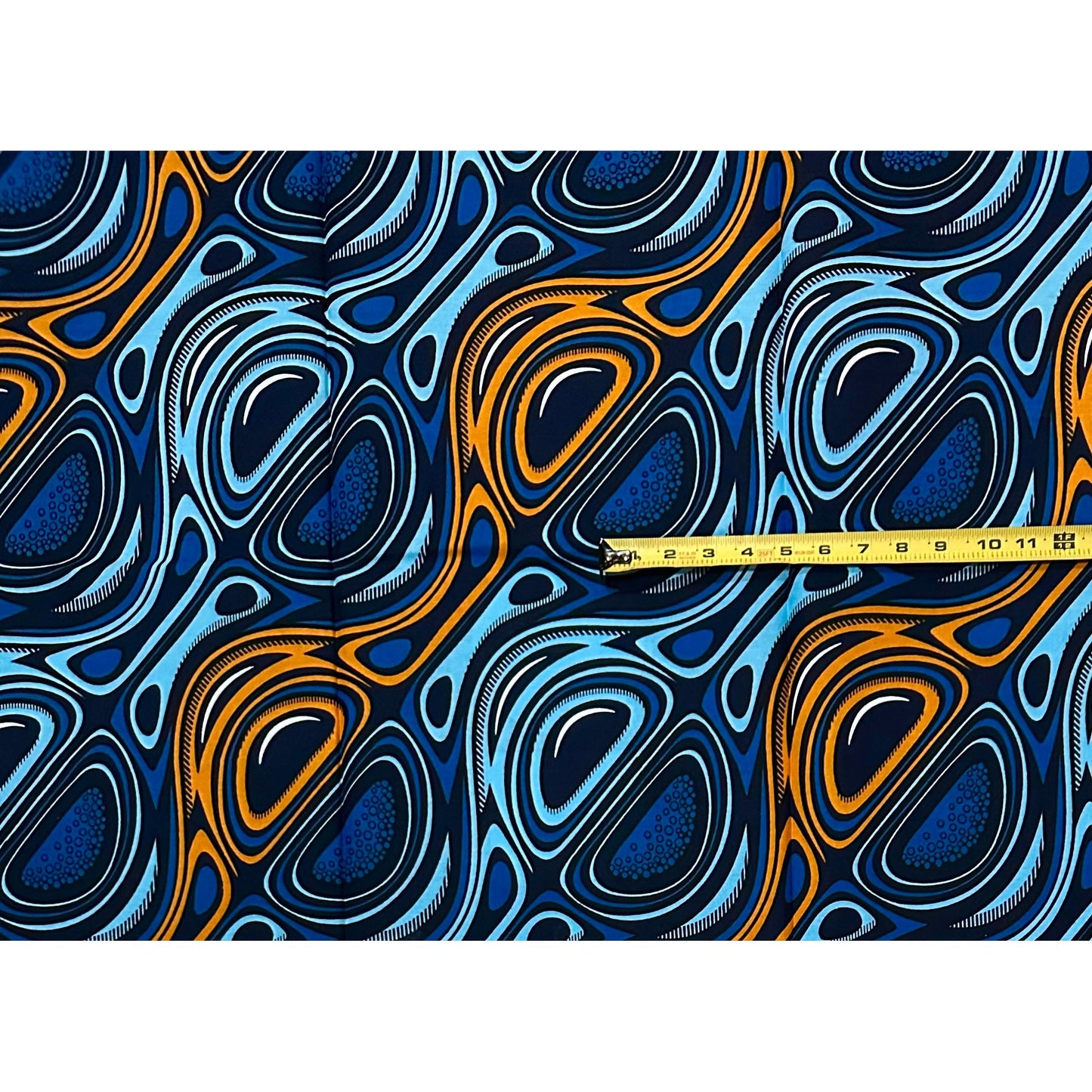 African Print Fabric/Ankara - Shades of Blue, Brown "Gbedu Rhythm" Design