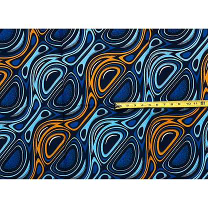 African Print Fabric/Ankara - Shades of Blue, Brown "Gbedu Rhythm" Design