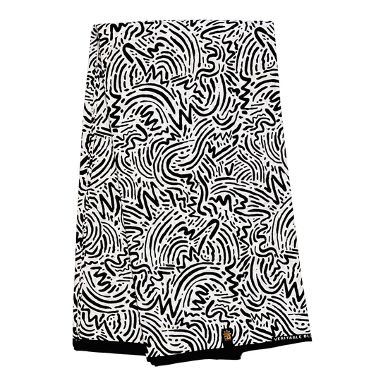 African Print Fabric/ Ankara - Black, White 'Zigii' Design, YARD or WHOLESALE