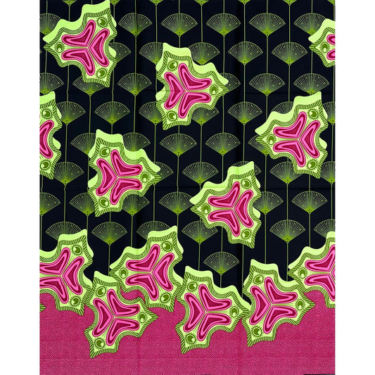 African Print Fabric/ Ankara - Green, Pink, Black ‘Love Needs No Announcement' Design, YARD