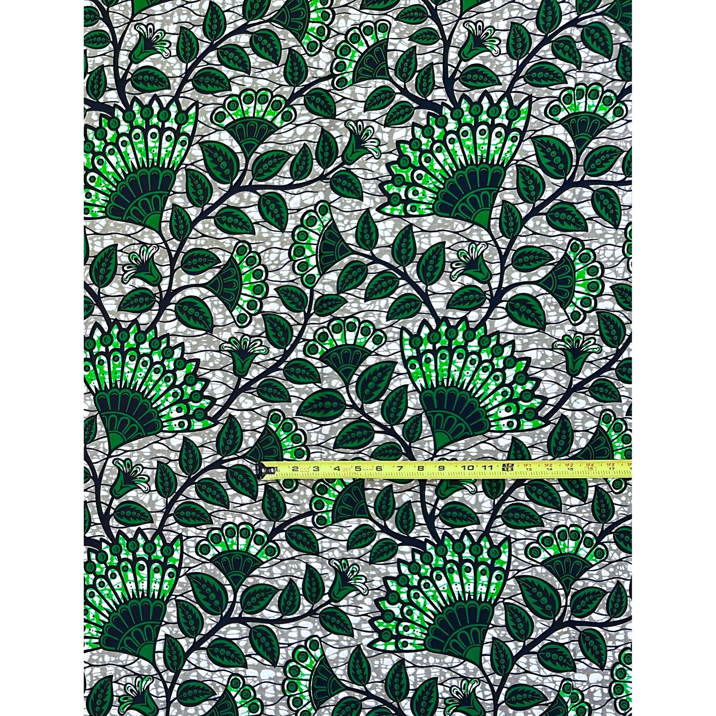 African Print Fabric/ Ankara - Green, Gray 'Everything Connects Eventually' Design, YARD or WHOLESALE
