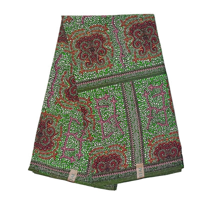 African Print Fabric/ Ankara - Green, Brown 'Afia Umari,' YARD or WHOLESALE