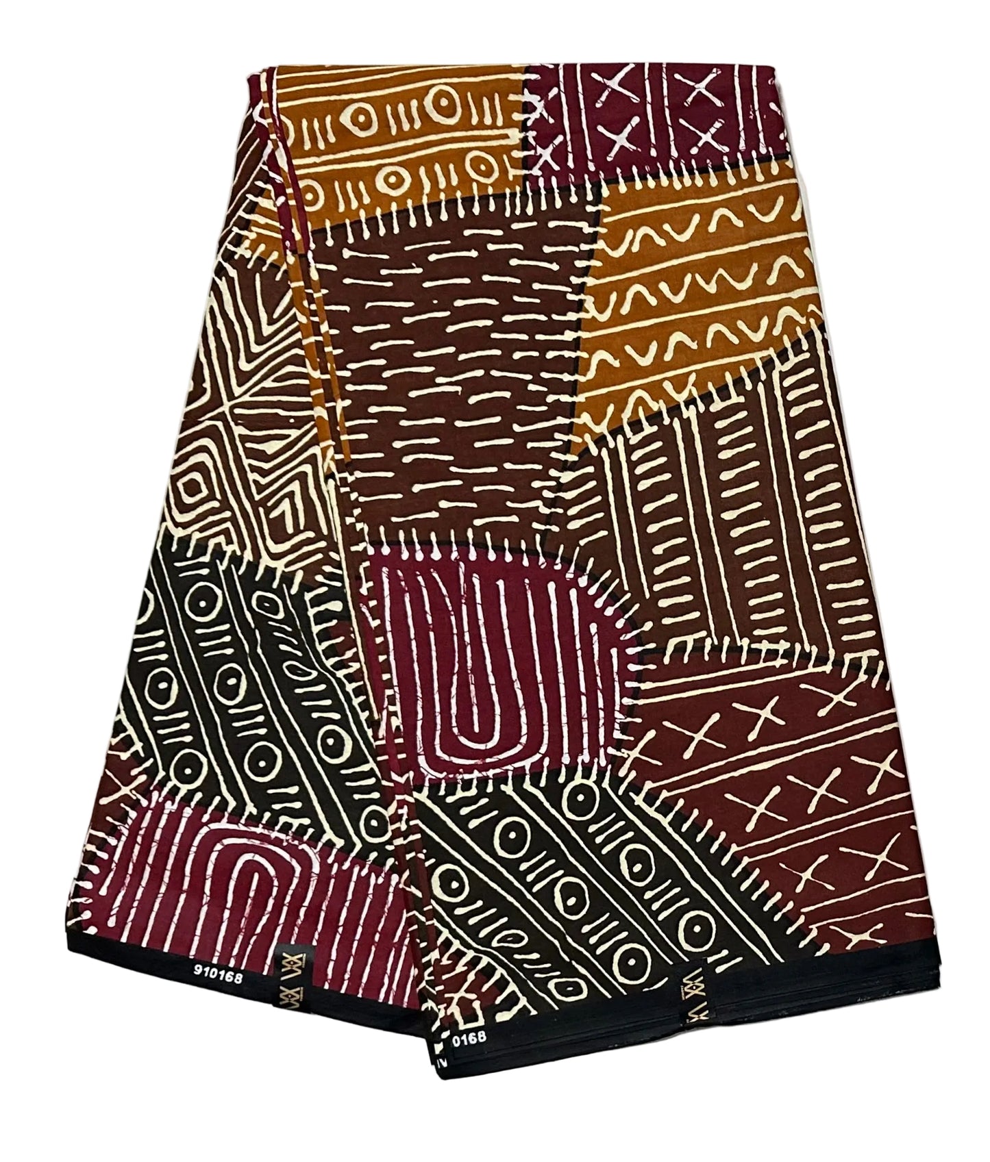 African Print Fabric/ Ankara - Shades of Brown, Dark Red, Beige 'Mudhouse Notes', YARD or WHOLESALE