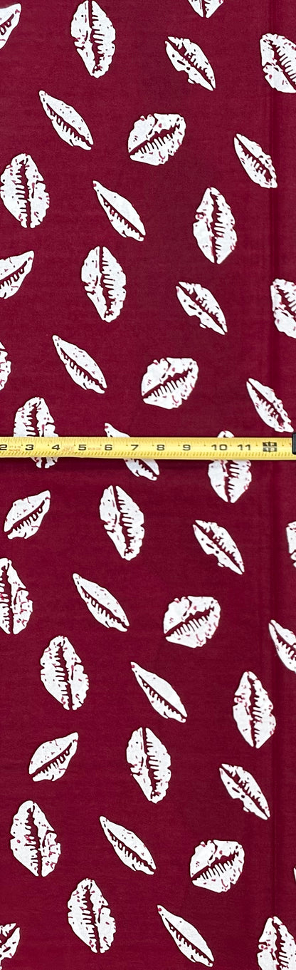 African Print Fabric/ Ankara - Dark Red, White 'Worth Something' Design, YARD or WHOLESALE