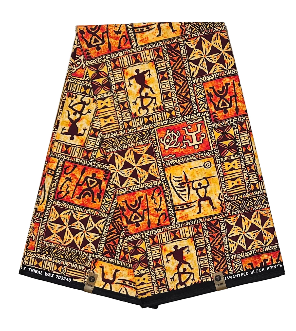 African Print Fabric/ Ankara - Orange, Brown 'The Story Wall', YARD OR WHOLESALE