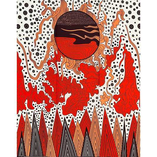 African Print Fabric/ Ankara Red, Orange, Brown, Cream ‘Eclipse Over Nsukka' Design, 1 YARD