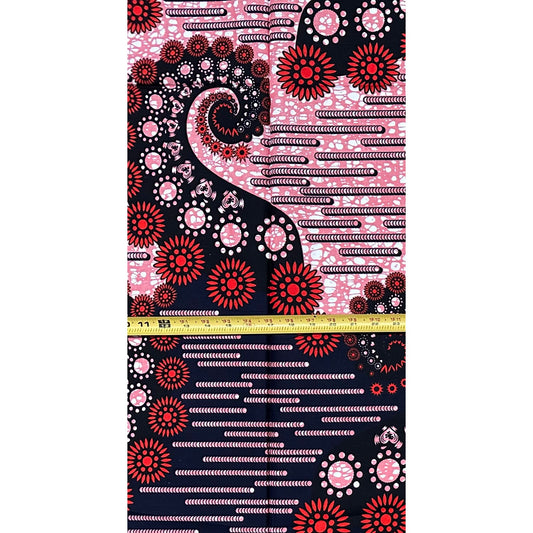 African Print Fabric/ Ankara - Red, Pink, Blue 'Goddess in Motion', 1 YARD
